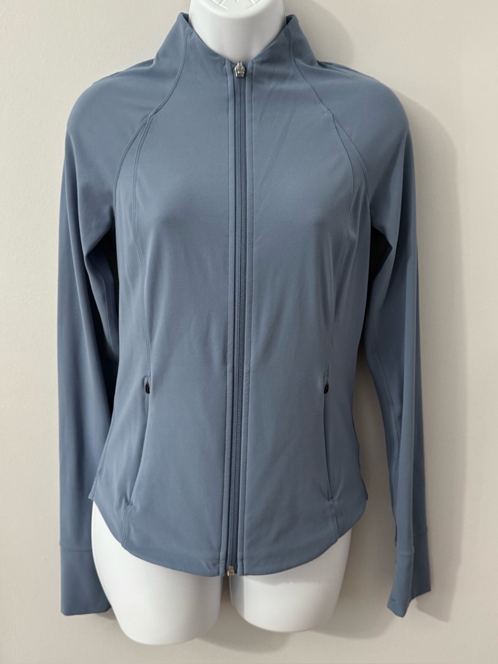 Athleta Salutation Zip Up Jacket Slate Blue Gray Mock Neck Size Xs Euc